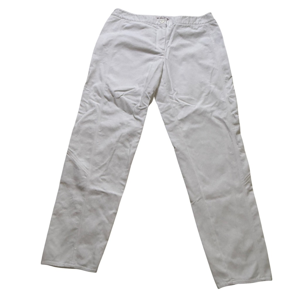 Nanette Lepore Pencil Pants Women 10 White Ribbon Cuff Seam Detail Straight Leg